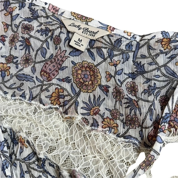 Lucky Brand Sheer Floral Summer Lightweight Floral Lace Trim V-Neck Tank Top - Picture 5 of 6